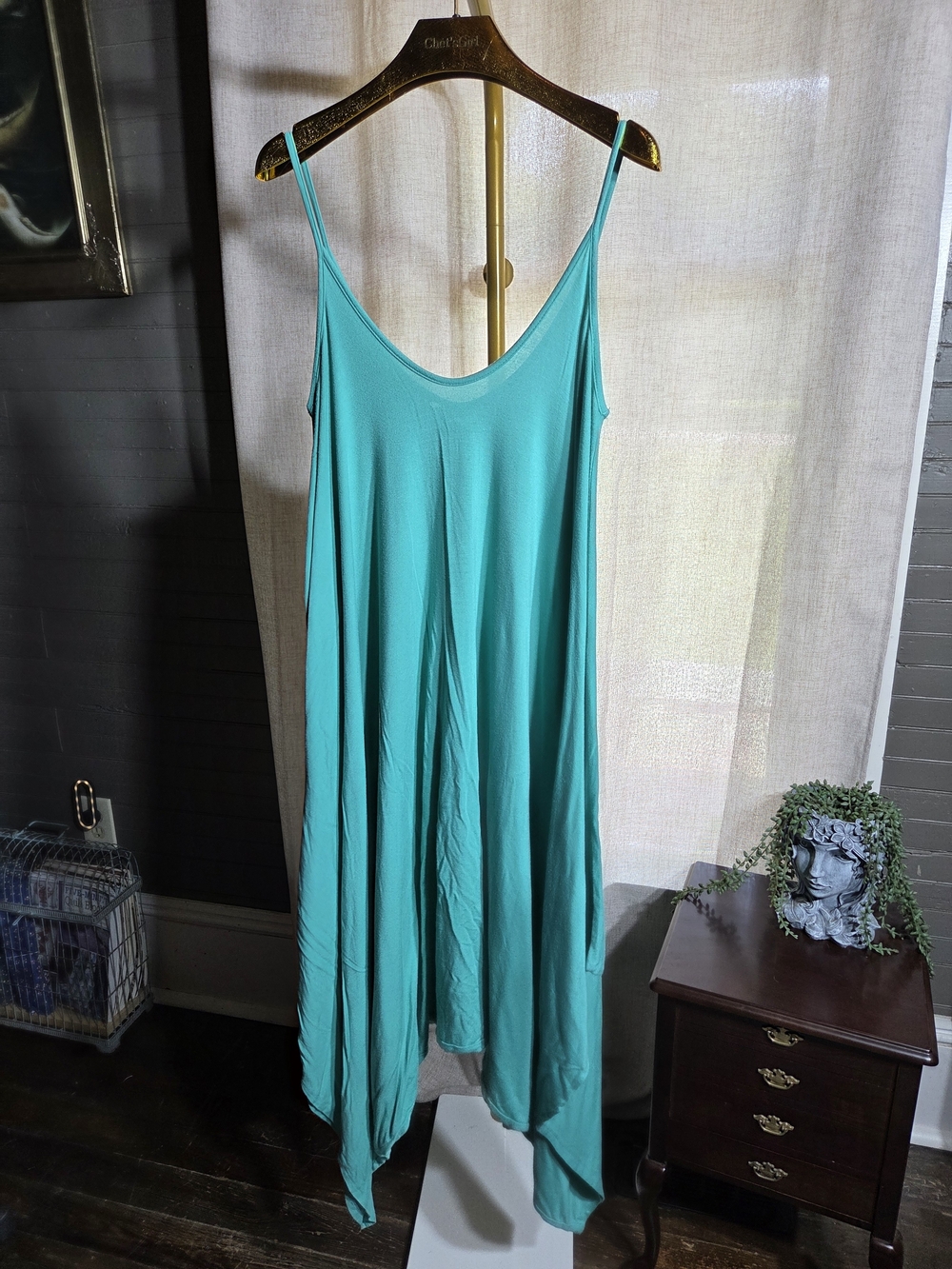 Sleeveless Teal Draped Jumpsuit Romper - Women
